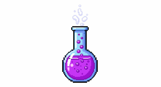 Pixel Art Flask With Bubbling Purple Potion.