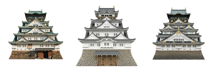 Obraz premium Historic Green Roof Ancient Osaka Castle Japanese Samurai Landmark Isolated Transparent PNG Tourism