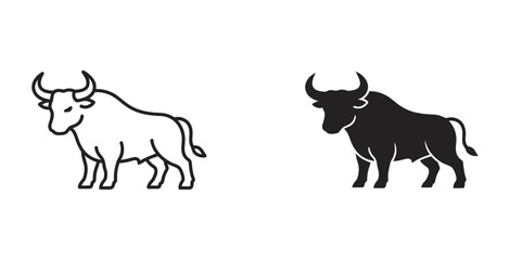 Obraz premium Bull Icon Set, Powerful Livestock Silhouette, Vector Animal Graphics for Agriculture and Zodiac Symbolism