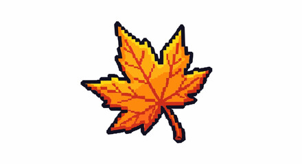 Obraz premium Pixel Art Maple Leaf Icon Autumn Season.