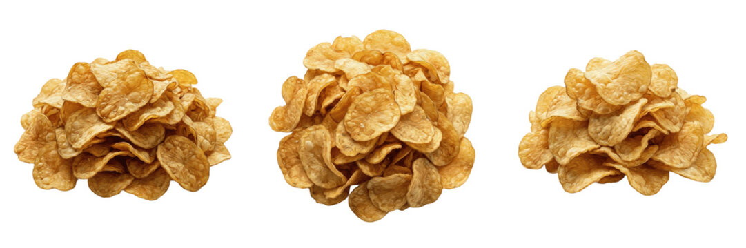 Salty Crispy Golden Potato Chips Crunchy Fried Snack Pile Isolated Transparent PNG Clipart