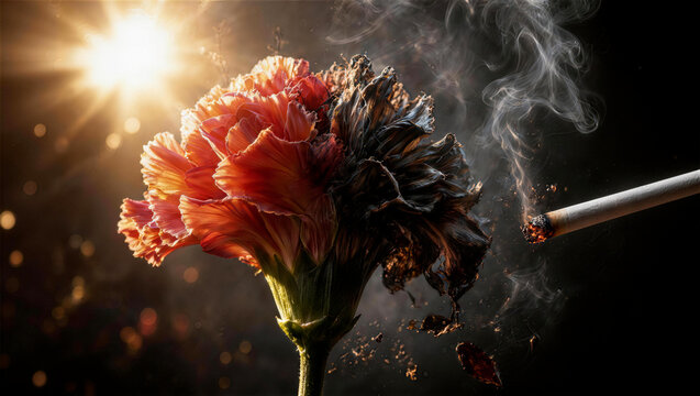 Flowers withering away in secondhand smoke