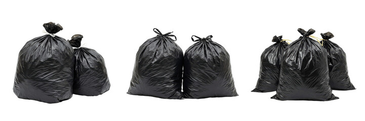 Full Black Plastic Garbage Trash Bags Rubbish Waste Disposal Isolated Transparent PNG Object  © nova