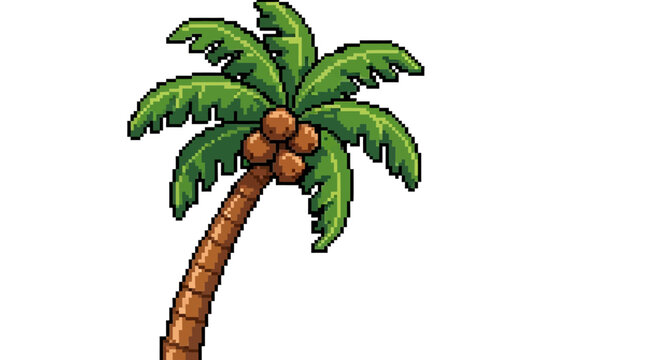 Pixel Art Palm Tree with Coconuts Illustration.