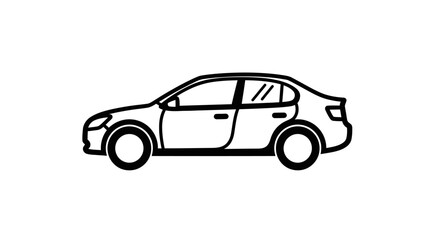 Fototapeta premium Generic Sedan Car Outline Icon Illustration. Simple Black and White Vector Drawing of an Automobile Vehicle for Transport and Travel Design