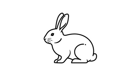 Obraz premium Cute rabbit line art illustration in profile, simple black and white vector drawing of a domestic animal, minimalist graphic design.