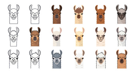 Cute Llama Faces Collection, Diverse Colors and Styles © titik