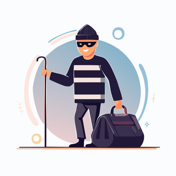 Cartoon Thief with Mask and Bag