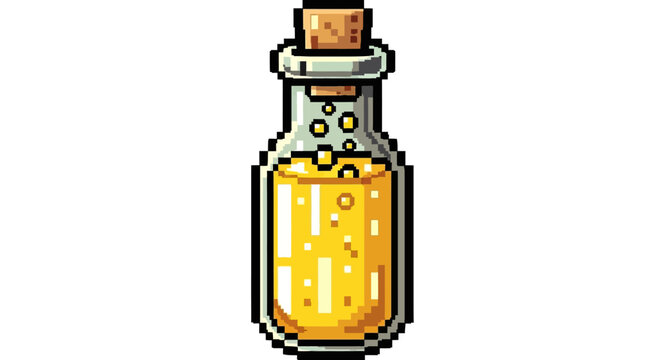 Pixel Art Potion Bottle Filled With Golden Liquid.