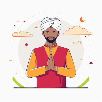Man in Traditional Indian Attire with Namaste Gesture