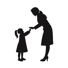 Fototapeta premium Mother and daughter silhouettes reaching for each other with white background two people daughter
