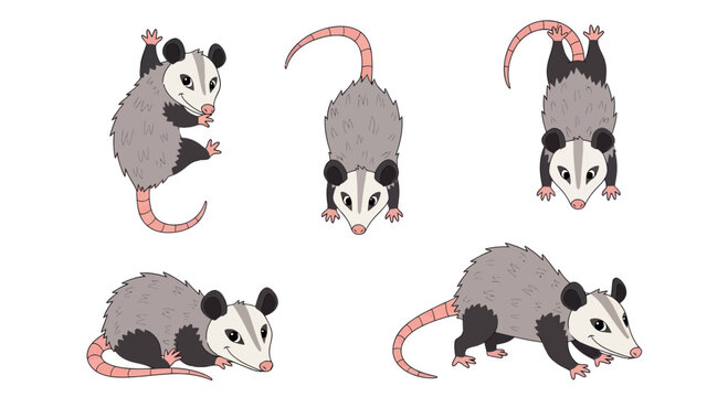 Cute Opossum Cartoon Collection - Various Poses