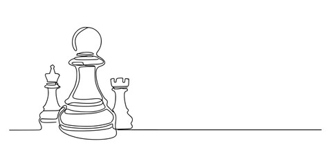 Chess Scene Illustration, Stylized drawing of a chess pawn and rook, symbolizing strategy, intellect, and competition © Sa_e