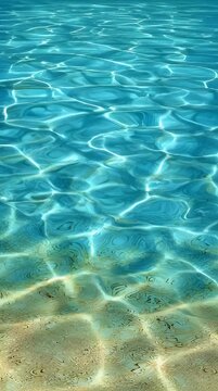 Sunlight dances on crystal-clear turquoise water revealing a sandy seabed an abstract underwater view evoking tranquility summer vacation and refreshing coolness