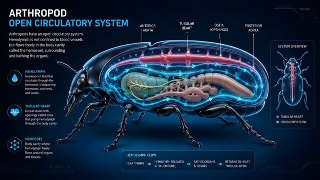 Futuristic Arthropod Open Circulatory System Scientific Vector Illustration