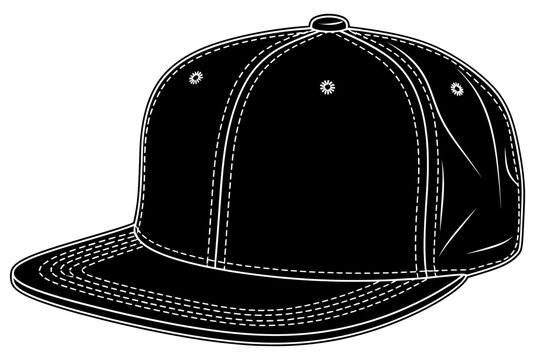 Minimalist black snapback cap vector illustration for apparel design