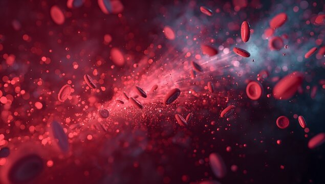 Macro view of human red blood cells flowing in a bloodstream