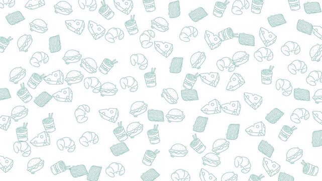 Food doodles pattern perfect for cafe branding and menu design. Ideal for social media posts, packaging, and promotional materials.