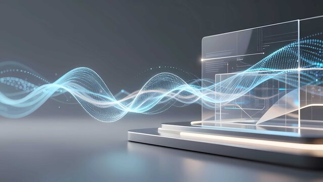 Innovation futuristic technology digital holographic composition with premium abstract metallic flowing structures