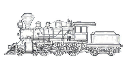 Vintage Steam Locomotive Drawing - Classic Train Illustration © utin