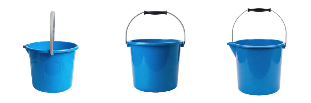 Blue Plastic Water Bucket Isolated PNG Transparent Background Housekeeping Tool Set