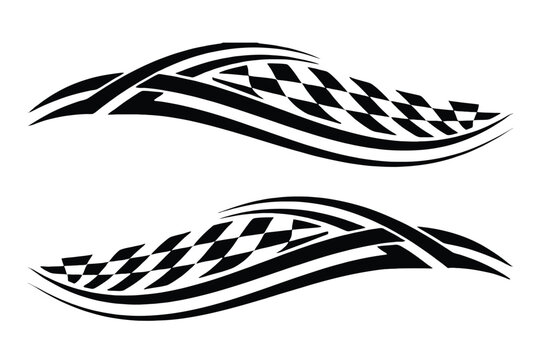 Abstract racing flag stripes and tribal accents for vehicle graphics and sports designs