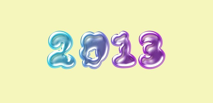 Glossy Metallic 2013 Number Design. Year 2003 Chrome Typography.