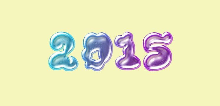 Glossy Metallic 2015 Number Design. Year 2003 Chrome Typography.