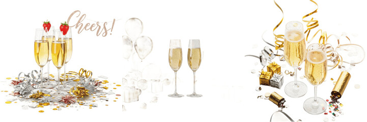 Celebration Pair of Luxury Champagne Flute Glasses Crystal Sparkling Wine Toast Wedding Anniversary New Year Nightlife Isolated Transparent PNG Element © laskhar