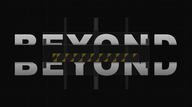 Metallic word Beyond split opening reveal caution tape animation