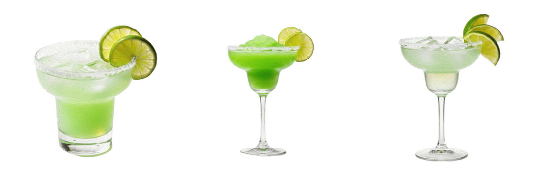 Vibrant Green Iced Frozen Midori Melon Sour Cocktail Glass Lime Slice Garnish Summer Tiki Party Alcohol Drink Isolated Transparent PNG Element