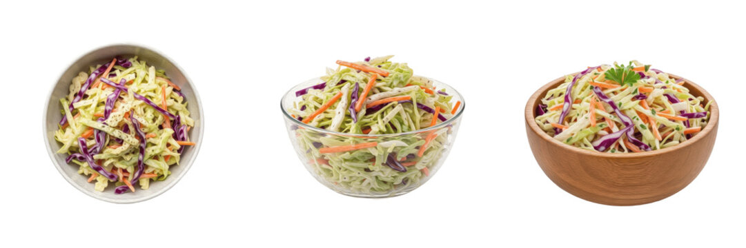 Crunchy Fresh Shredded Coleslaw Cabbage Carrot Salad Bowl Mayonnaise Dressing BBQ Side Dish Picnic Fast Food Menu Isolated Transparent PNG Cutout