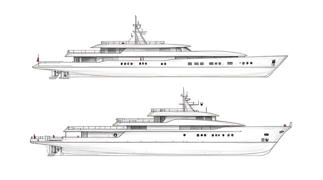 Elegant White Luxury Yacht Side Profiles