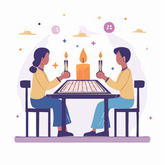 Fototapeta premium Couple Playing Chess by Candlelight