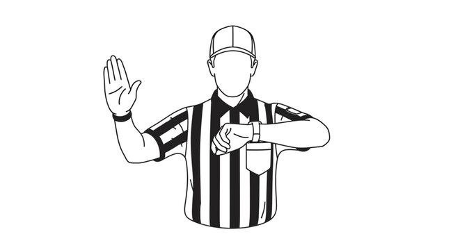 American Football Referee Signaling Timeout with Hand and Watch