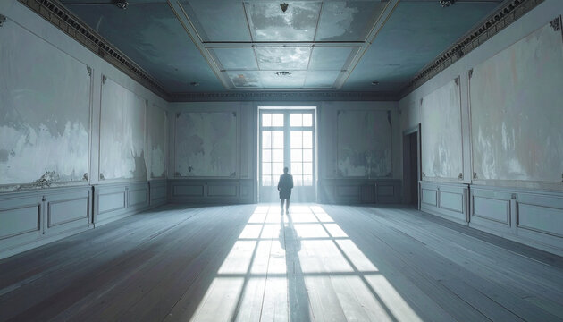 Lonely Silhouette in Abandoned Hallway