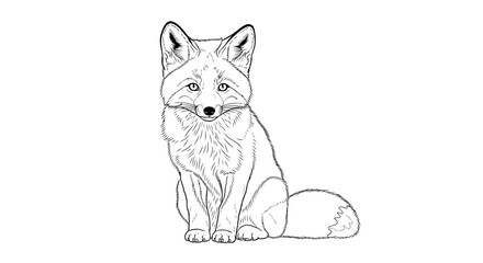 Obraz premium Fox illustration sketch, sitting red fox outline, wild animal drawing, cute woodland creature portrait