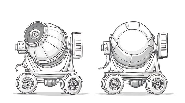 Grey Concrete Mixer Trucks Side by Side on White