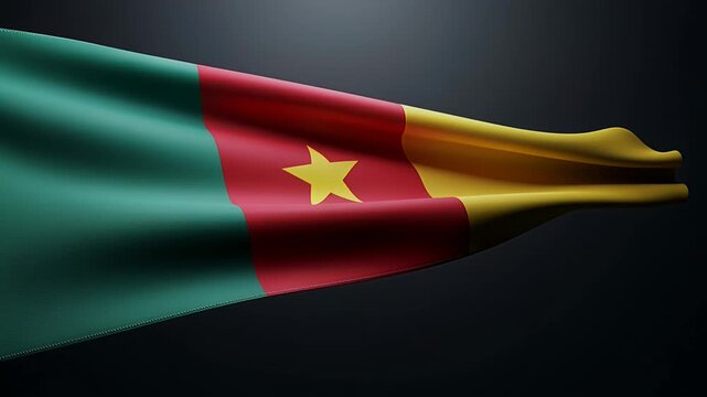 cameroon flag waving in dark studio background