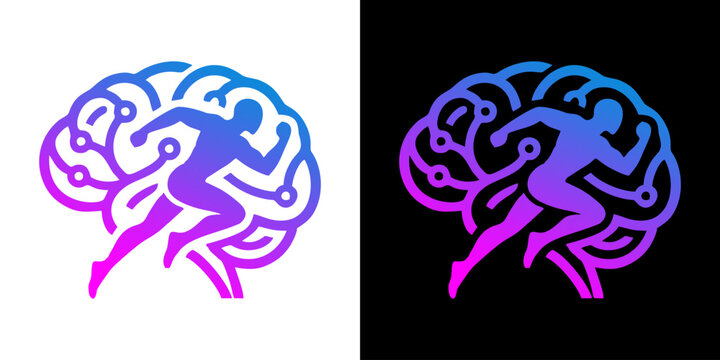 Dynamic human silhouette integrated with a stylized brain and circuitry for a concept of mental agility and athletic performance