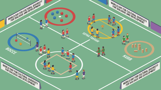Isometric Illustration for Cultural Diversity Day and Global Games