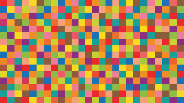 Colorful pixel mosaic pattern with a vibrant multicolor square grid for abstract background, texture, and digital design projects