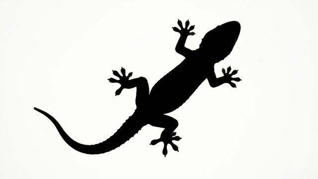 Black silhouette of a gecko lizard crawling isolated on white background