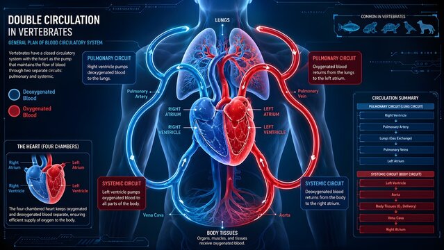 Double Circulation System in Vertebrates Medical Infographic