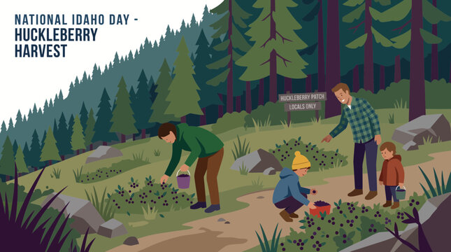 National Idaho Day Huckleberry Harvest Illustration