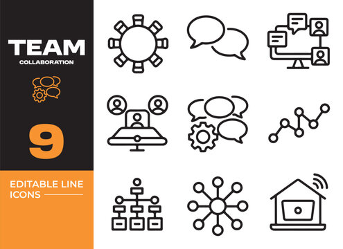 Modern Team Collaboration Outline Icons For Business Communication Systems