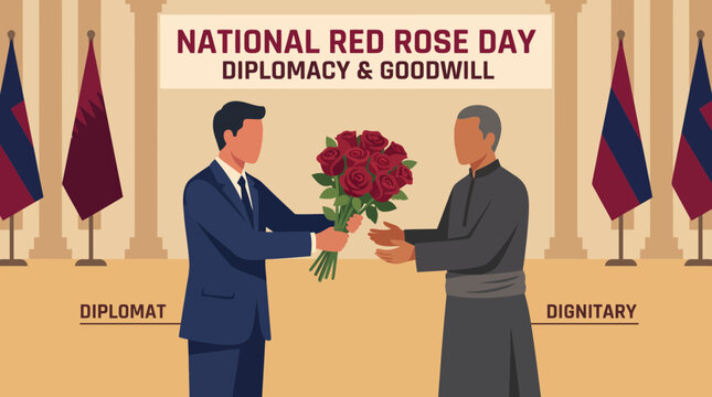 Diplomat presenting red roses to a dignitary for National Red Rose Day