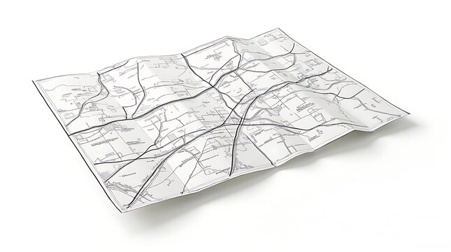 Blueprint Map Folded Paper with Road Network
