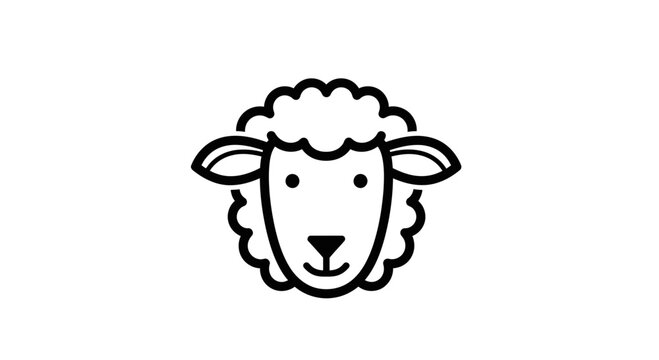 Simple line art illustration of a sheep's head, black and white, isolated on white background.