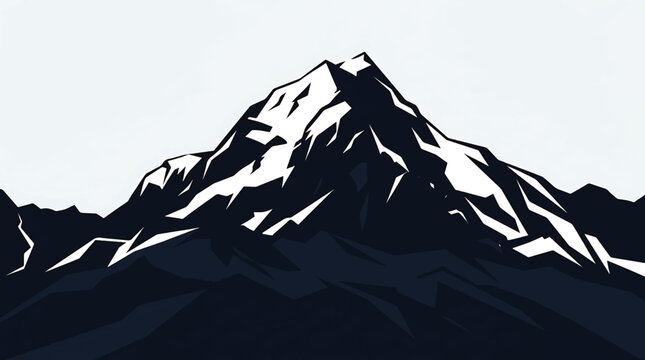 Snowy mountain peak landscape vector illustration with cold winter sky and high summit nature scenery